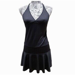 Hurley Womens XS Black Halter Mini Dress Ruched Stretch Bodycon Halter V Neck